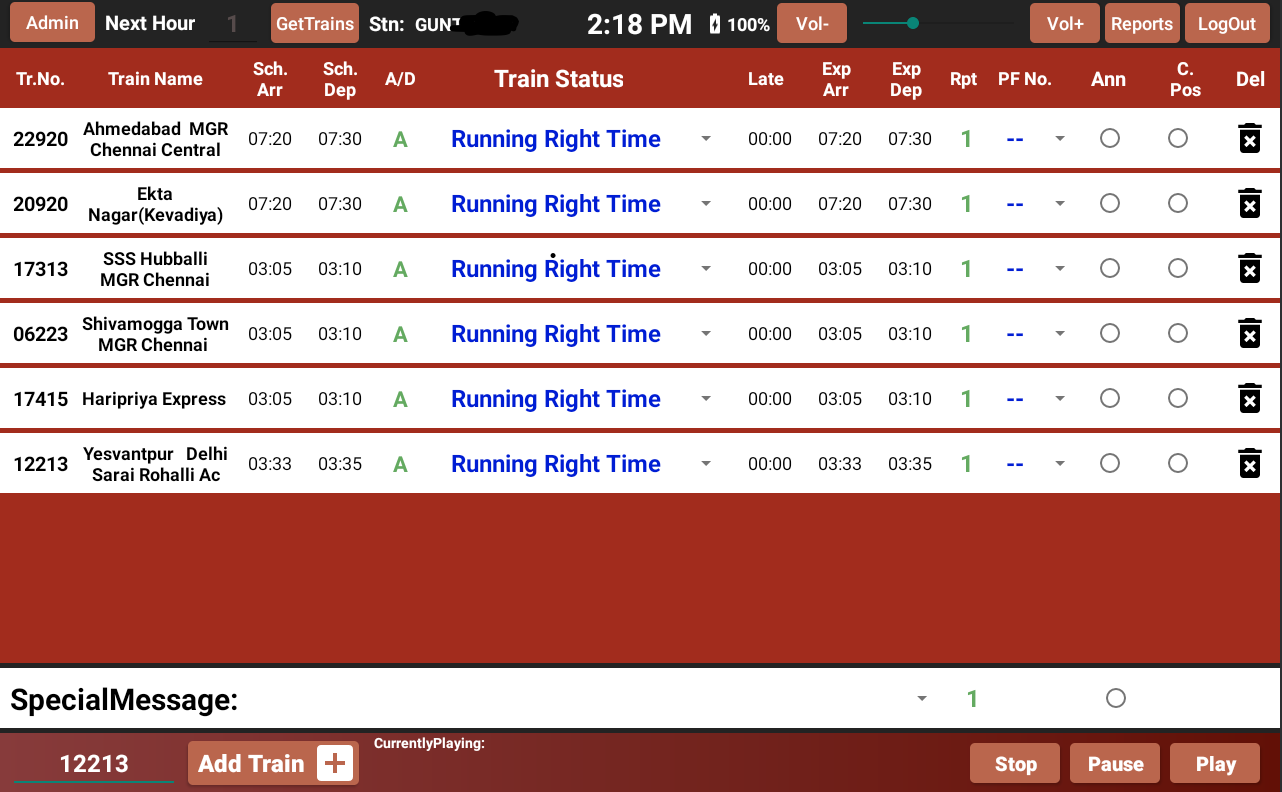 Train Announcement App for Android tablet